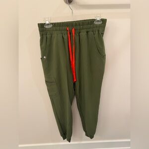 Figs Women’s Olive Green Zamora Joggers High Waisted with Red Drawstring